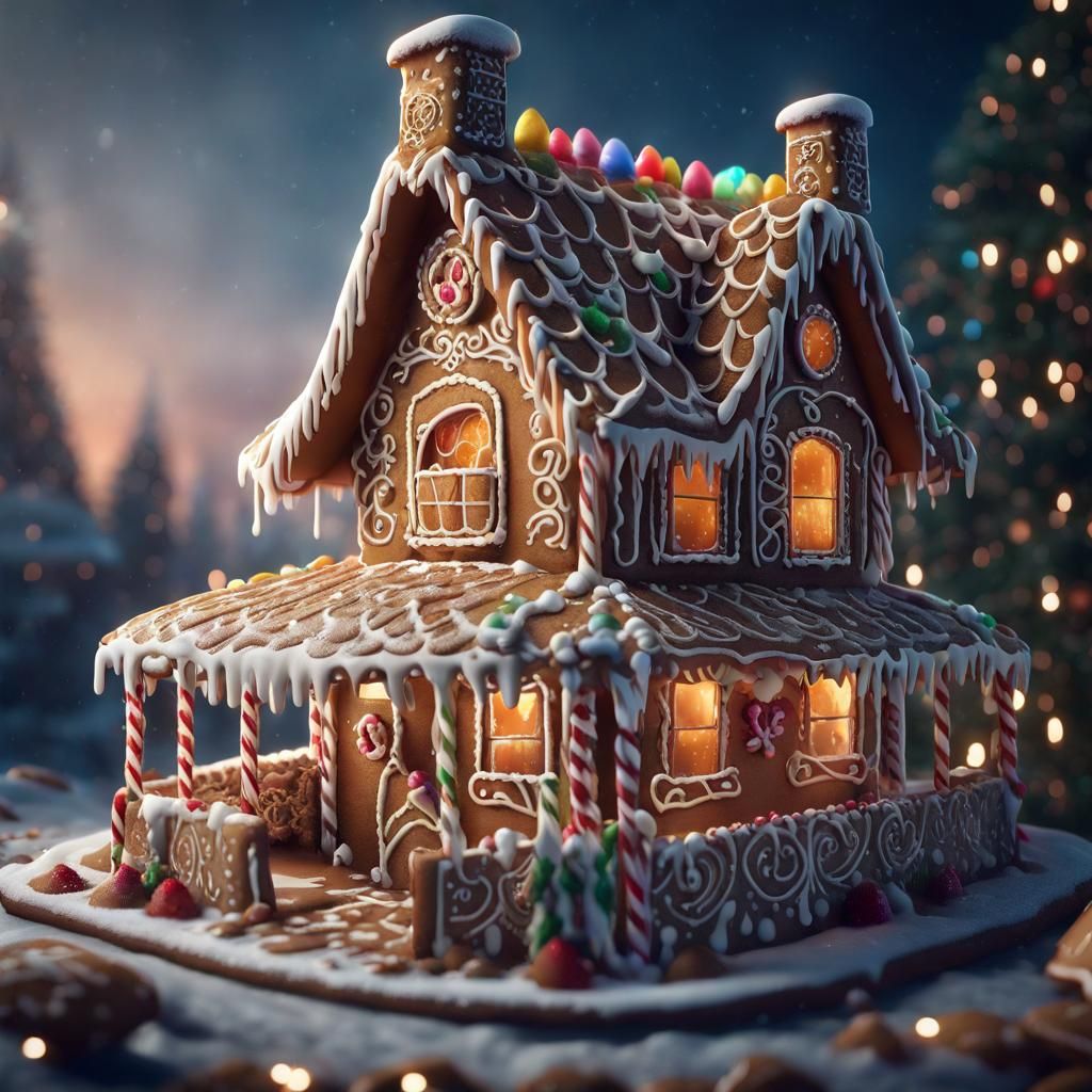 Realistic Gingerbread House Portrait in Detailed Matte Style