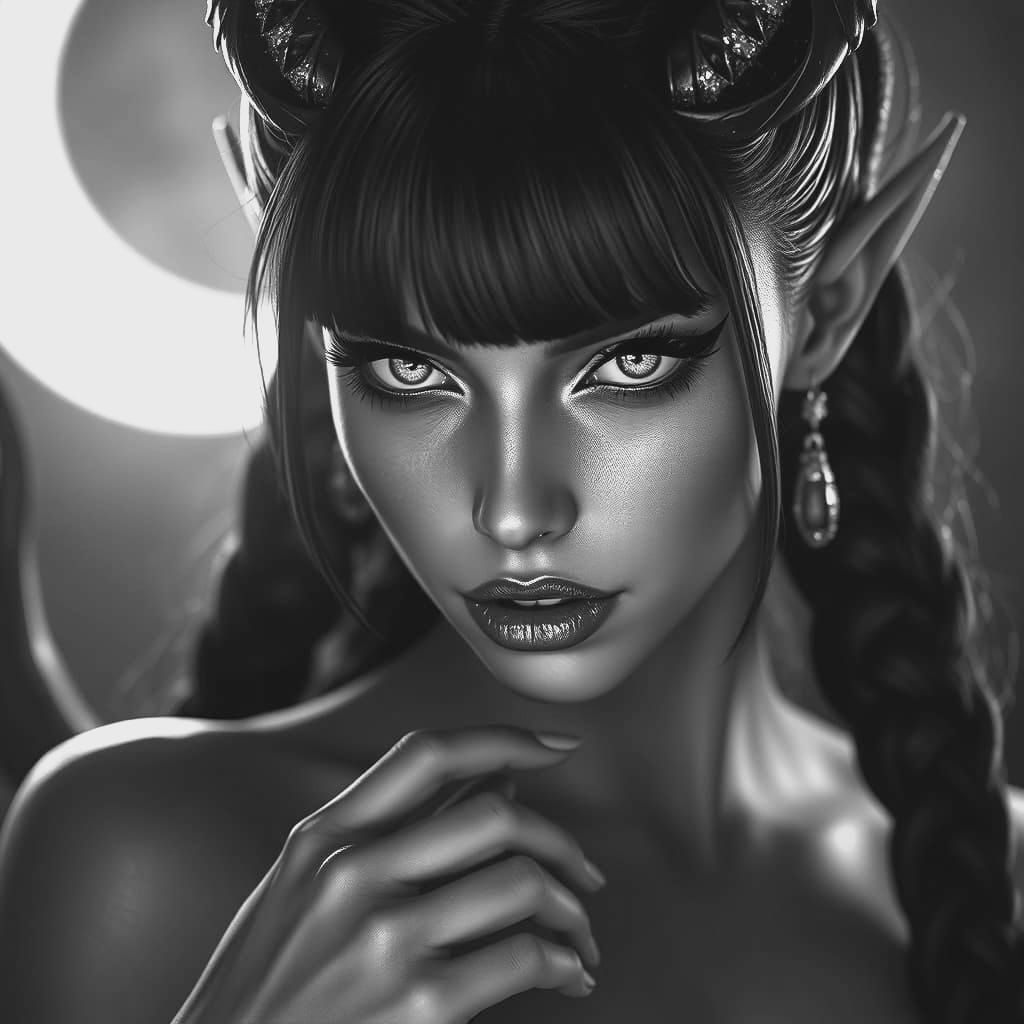 Dark Fantasy Demon Woman in Ethereal Glow