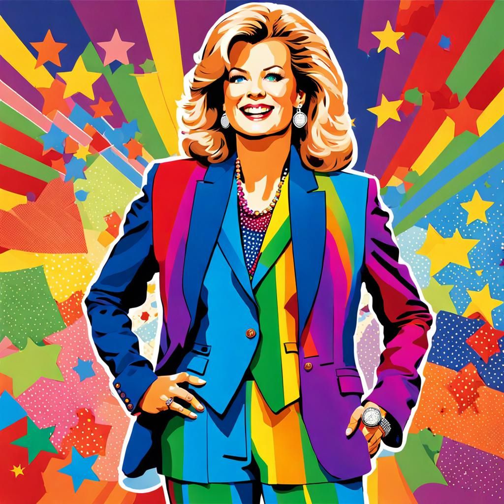 Pop Art Portrait of Woman in Rainbow Suit