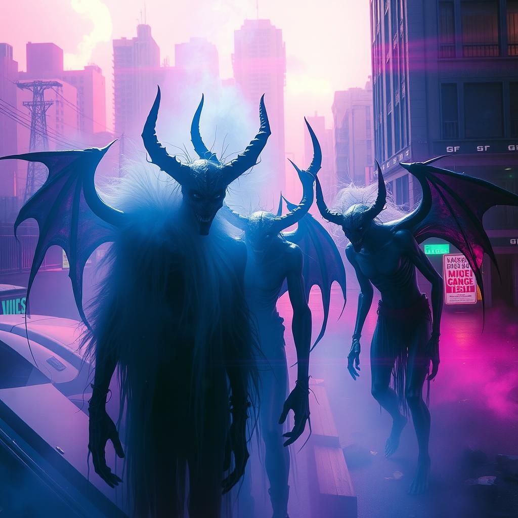 Dark fantasy and macabre demons, ghouls backlit with depth o...