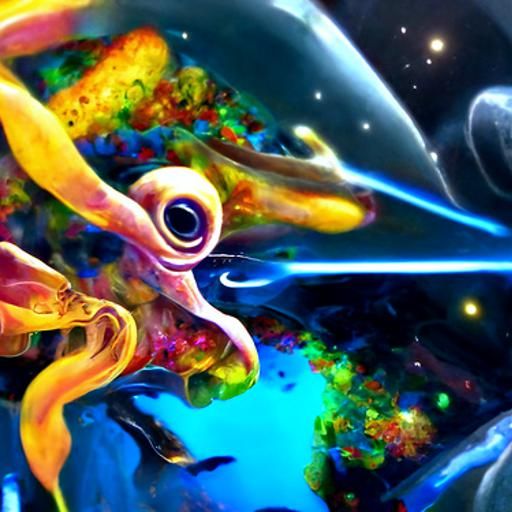 Cosmic Squid Feasting in Space, Holographic Illustration