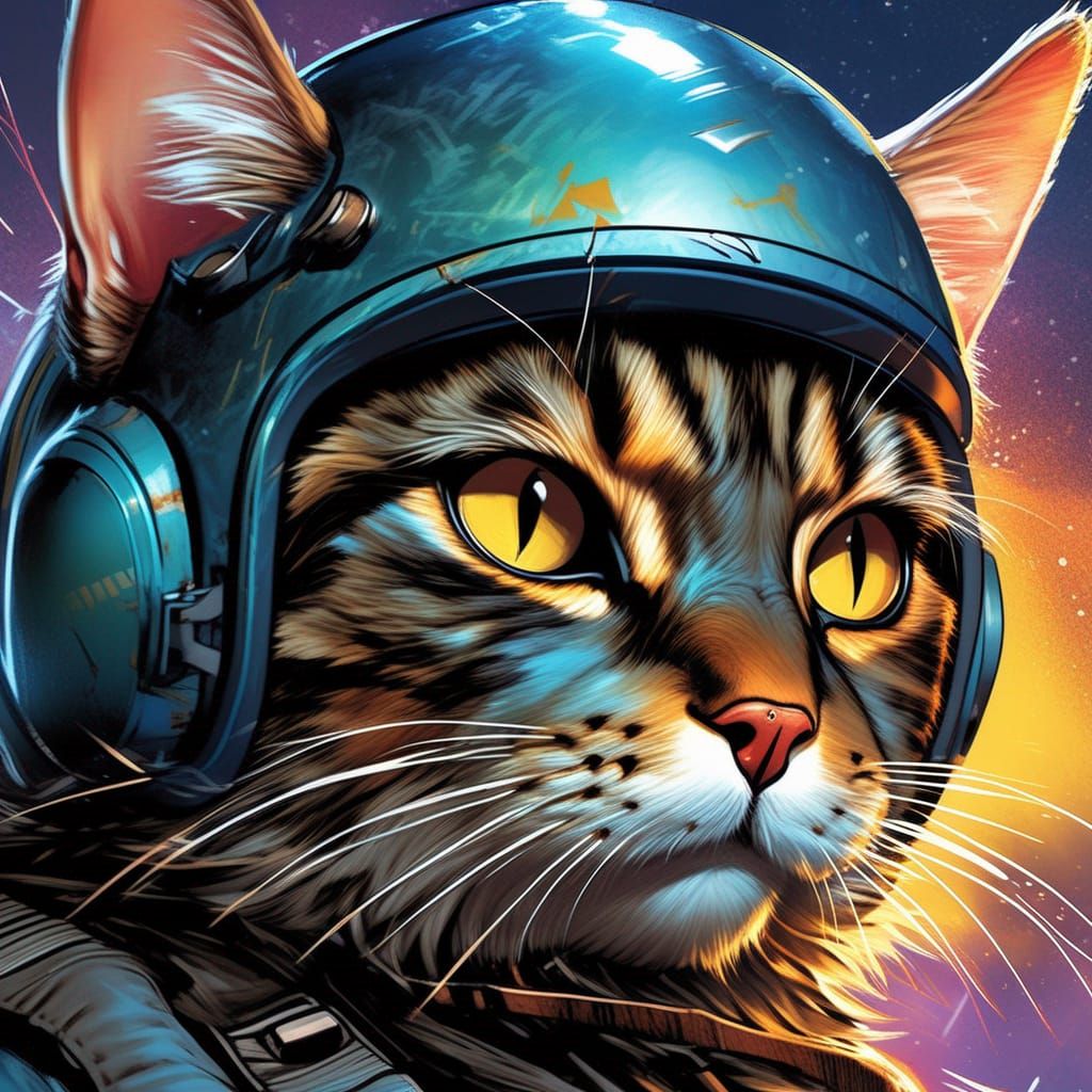 Hyperrealistic Cat Pilot in Comic Book Style