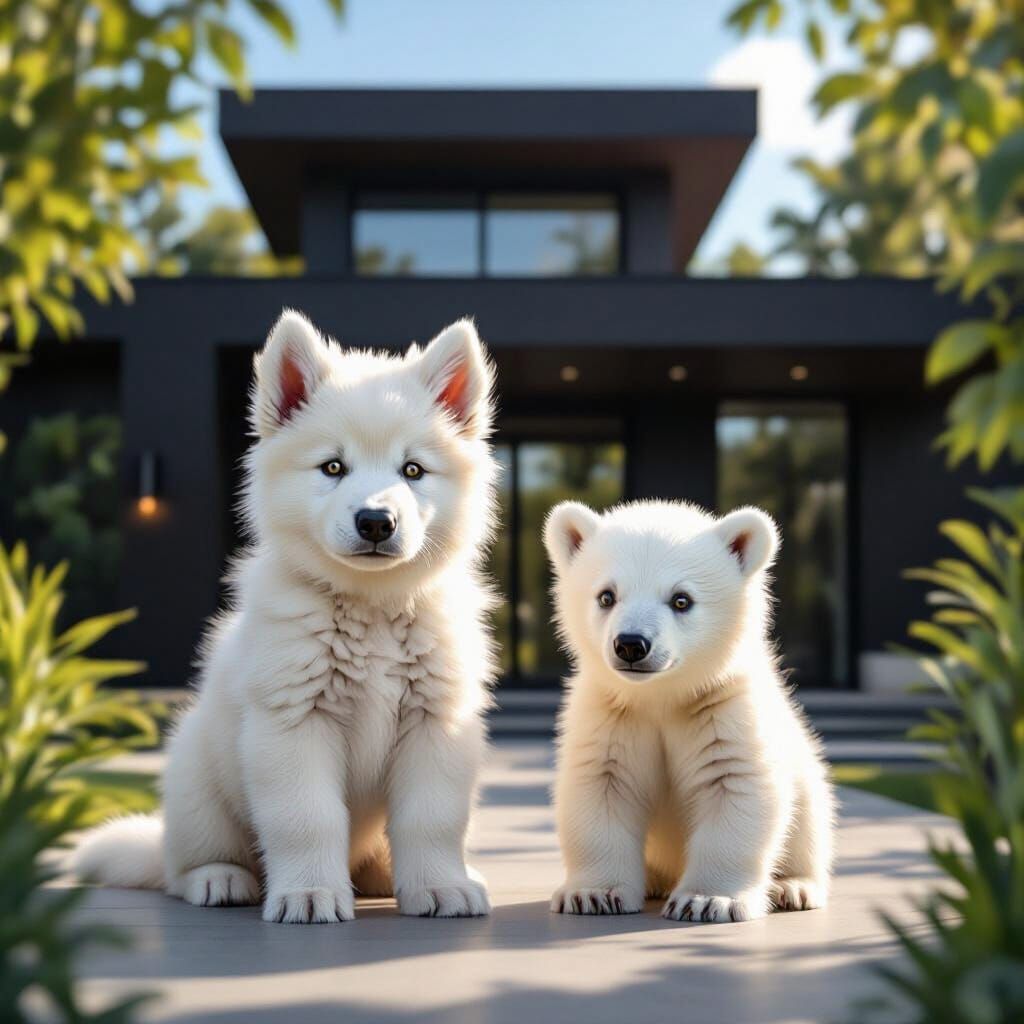 Adorable Puppy & Polar Bear Cub by Modern Mansion