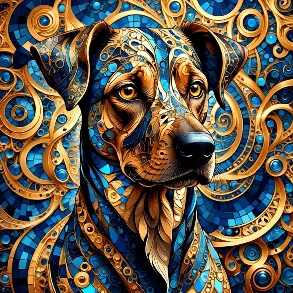Droopy-Eyed Hound Dog with Abstract Vector Fractal