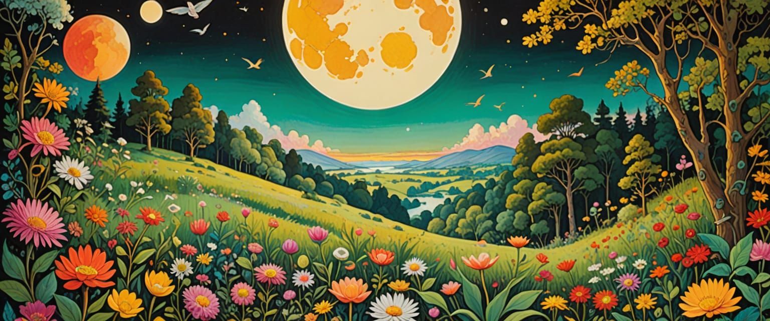 Psychedelic 1968 Concert Poster with Moon and Mandala