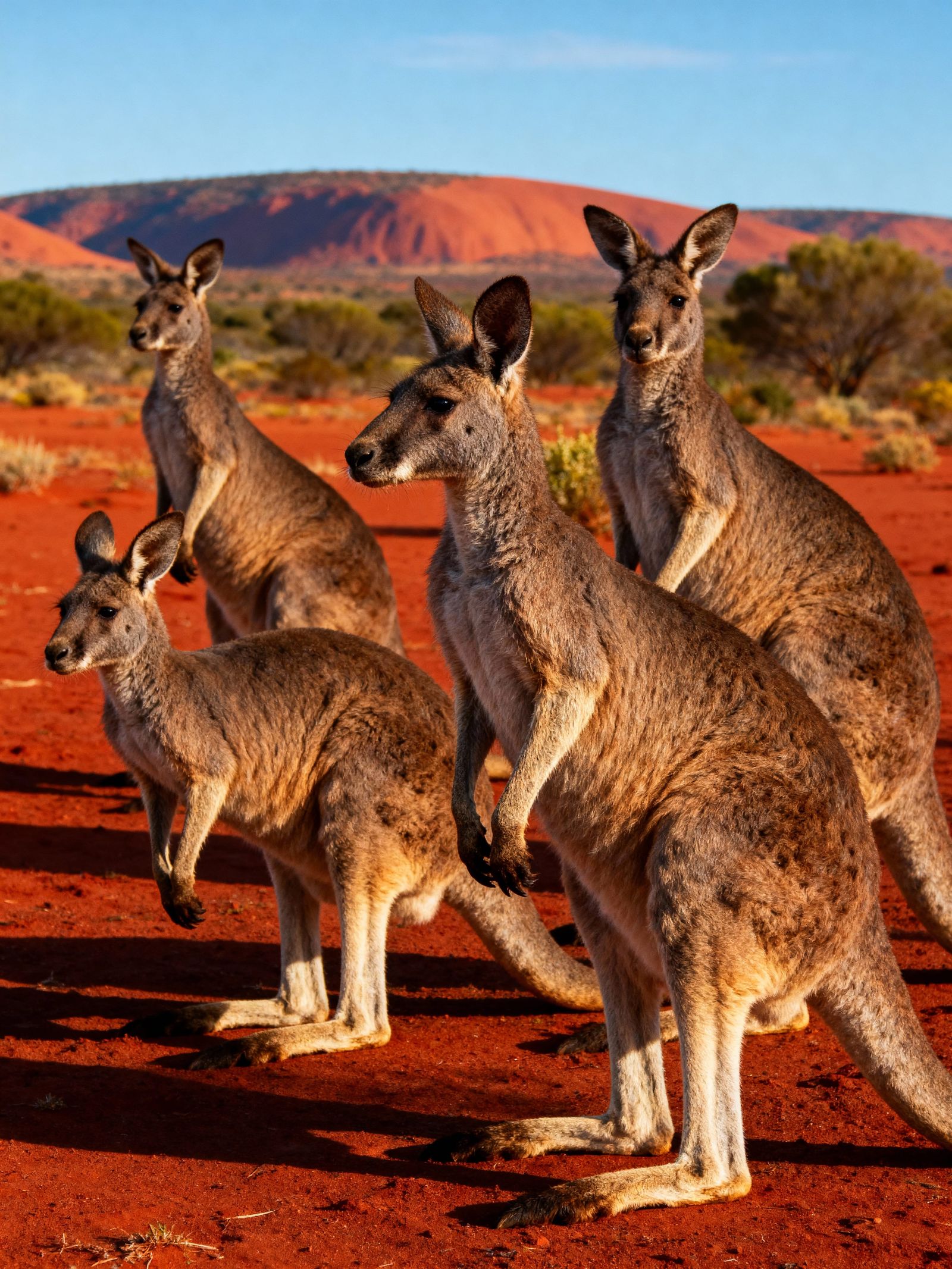 Hyperrealistic Kangaroos in Vibrant Outback Scenery