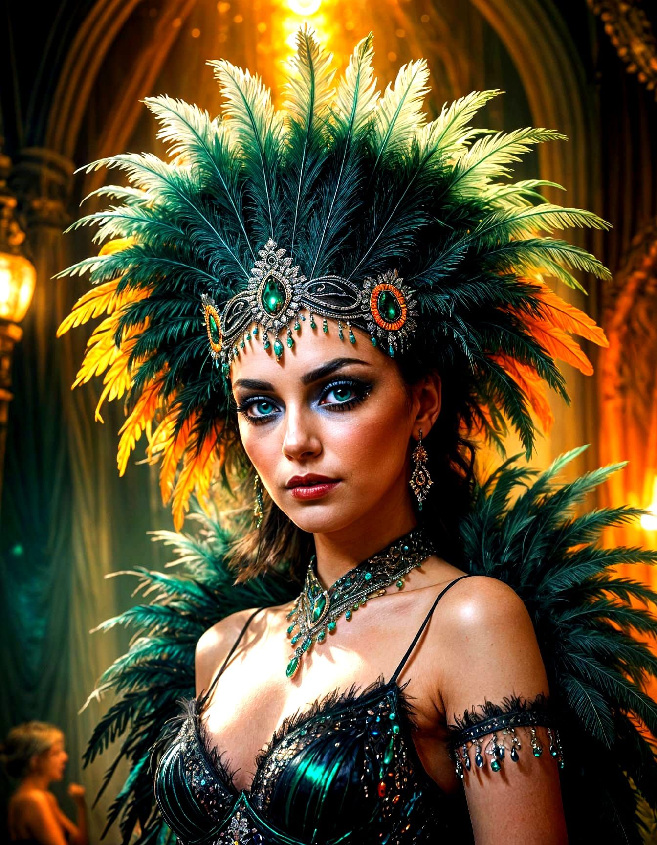 Gothic Fantasy Sketch: Cabaret Dancer in Headdress