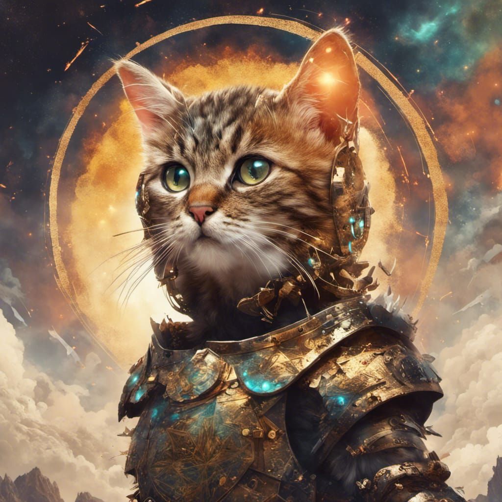Armored Kitten Barbarian in Cosmic Landscape