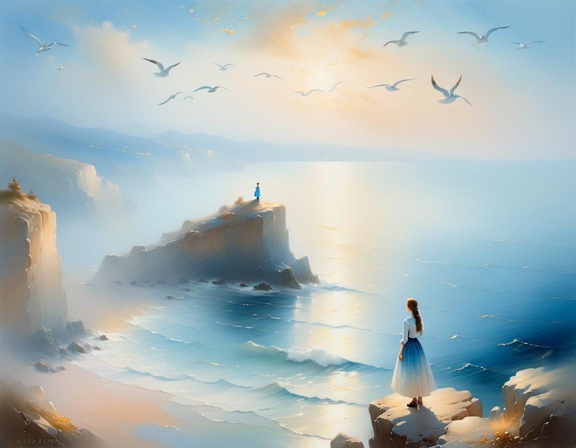 Seascape Portrait of a Woman in Romantic Style