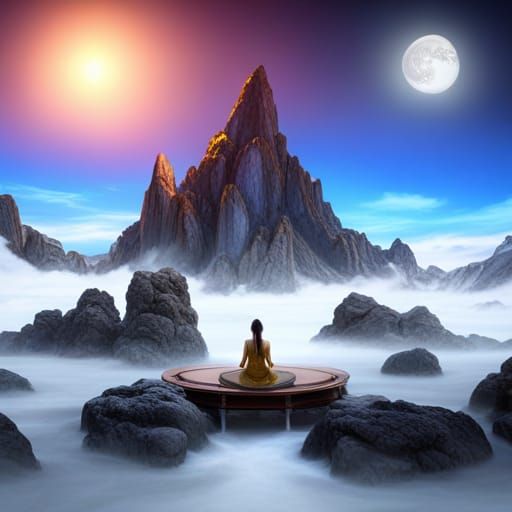 Zen Goddess Meditation by Mountain Waterfall