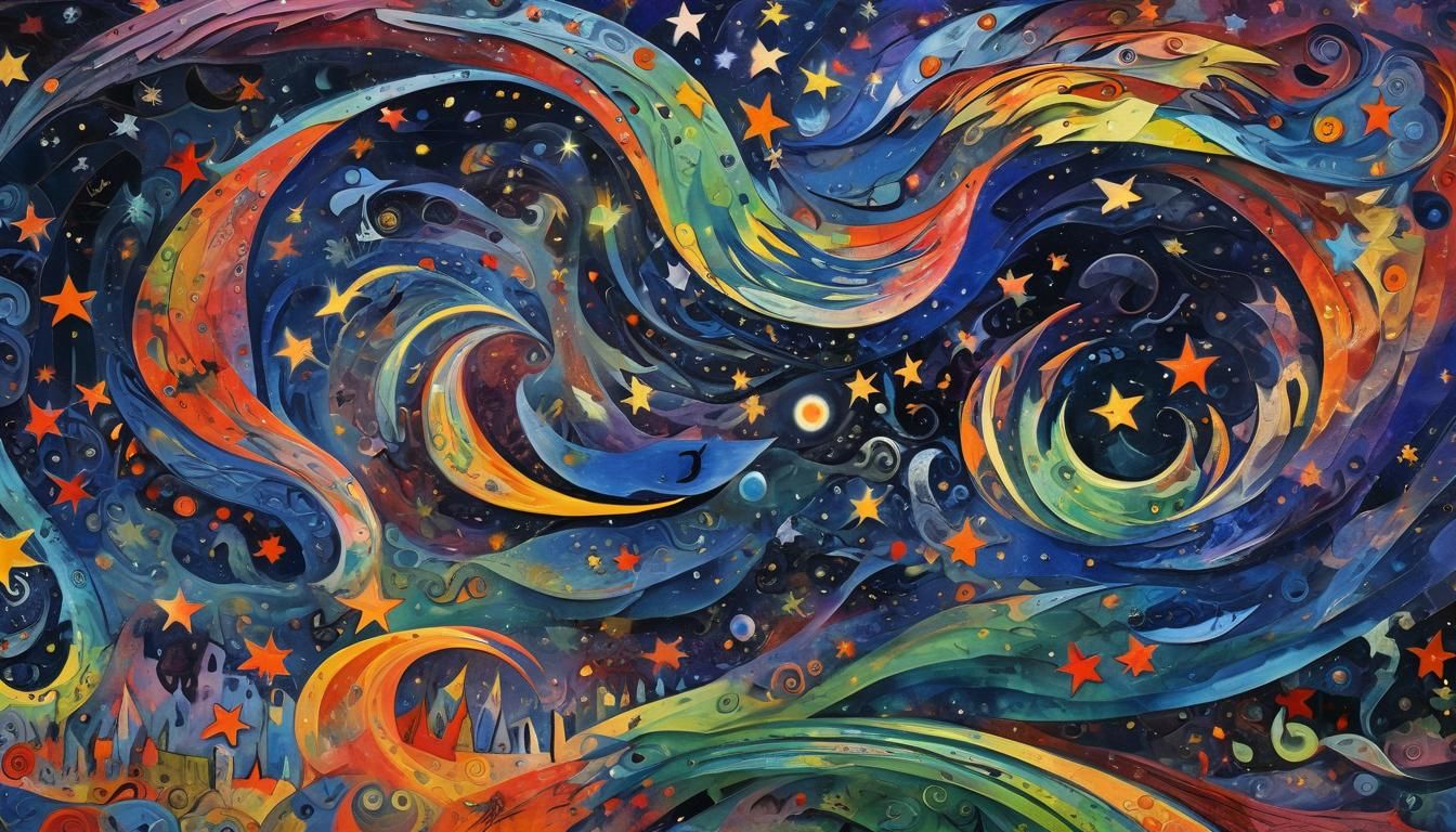 Psychedelic Stars Connected in Luminous Vortex, Abstract Exp...