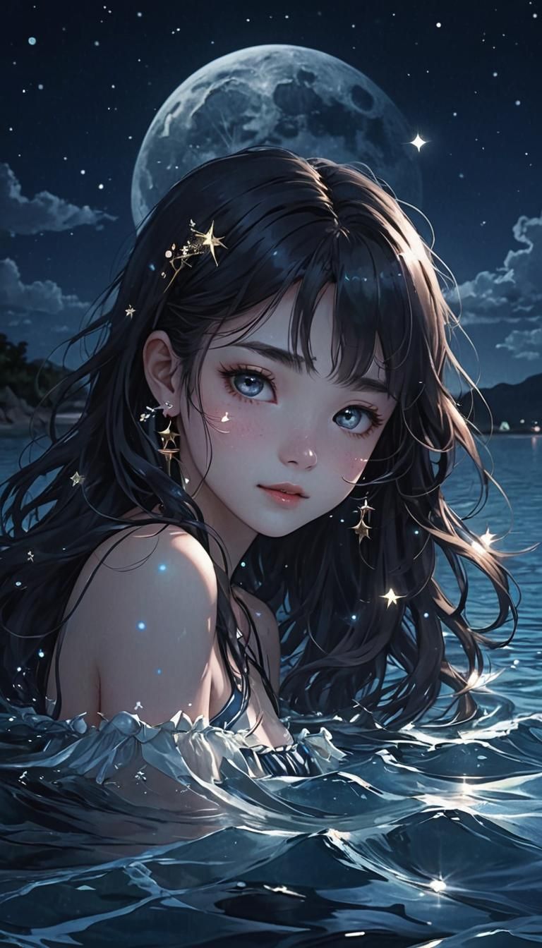 Night Swim Under Moonlight and Stars