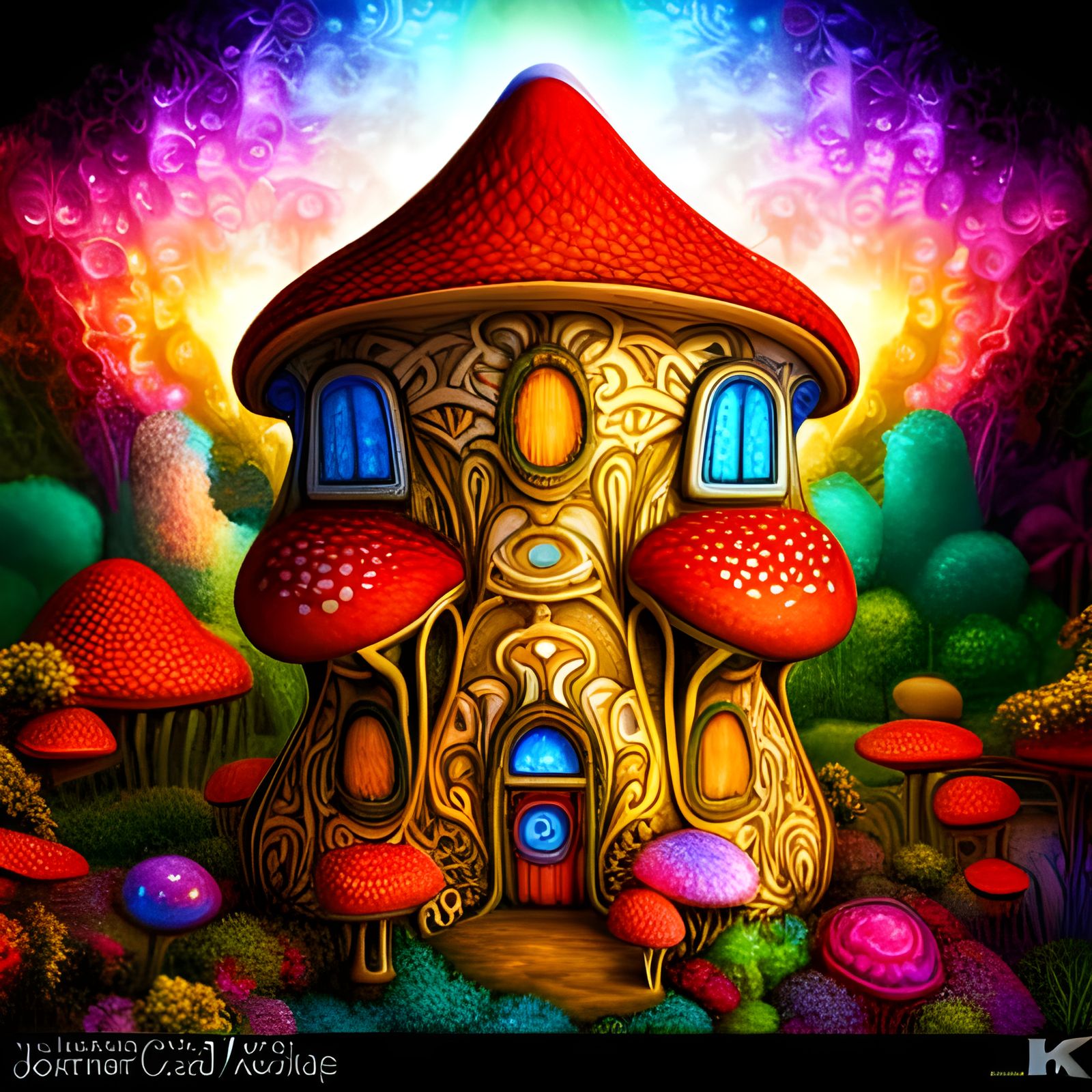Enchanted Rainbow Mushroom Forest Concept Art
