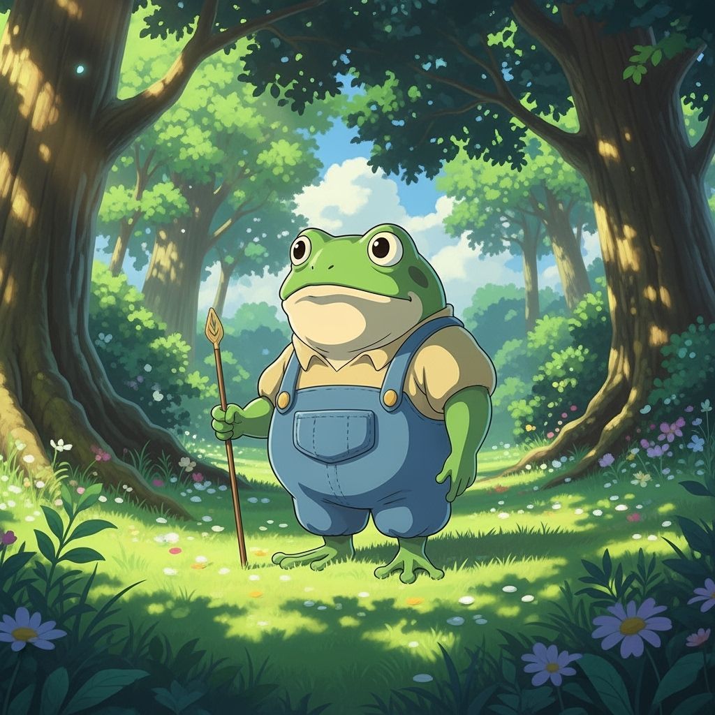 Chubby Frog Man in Magical Forest Clearing