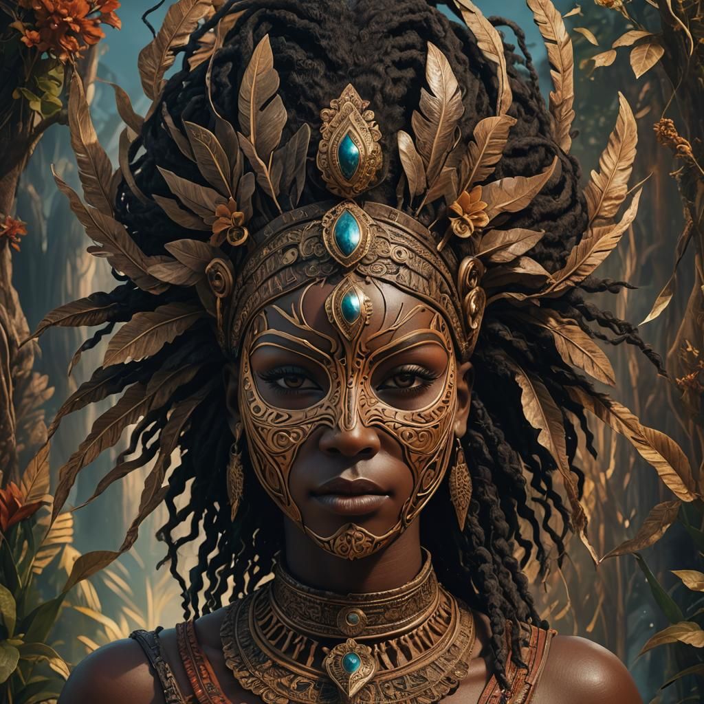 Wooden Mask of a Beautiful Woman: Detailed Matte Painting