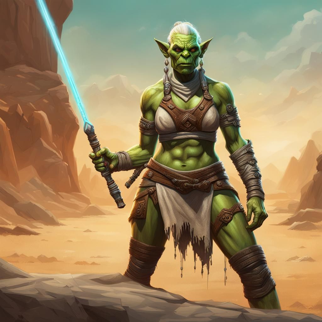 Female Orc Jedi in Bikini: Hyperrealistic Splash Art