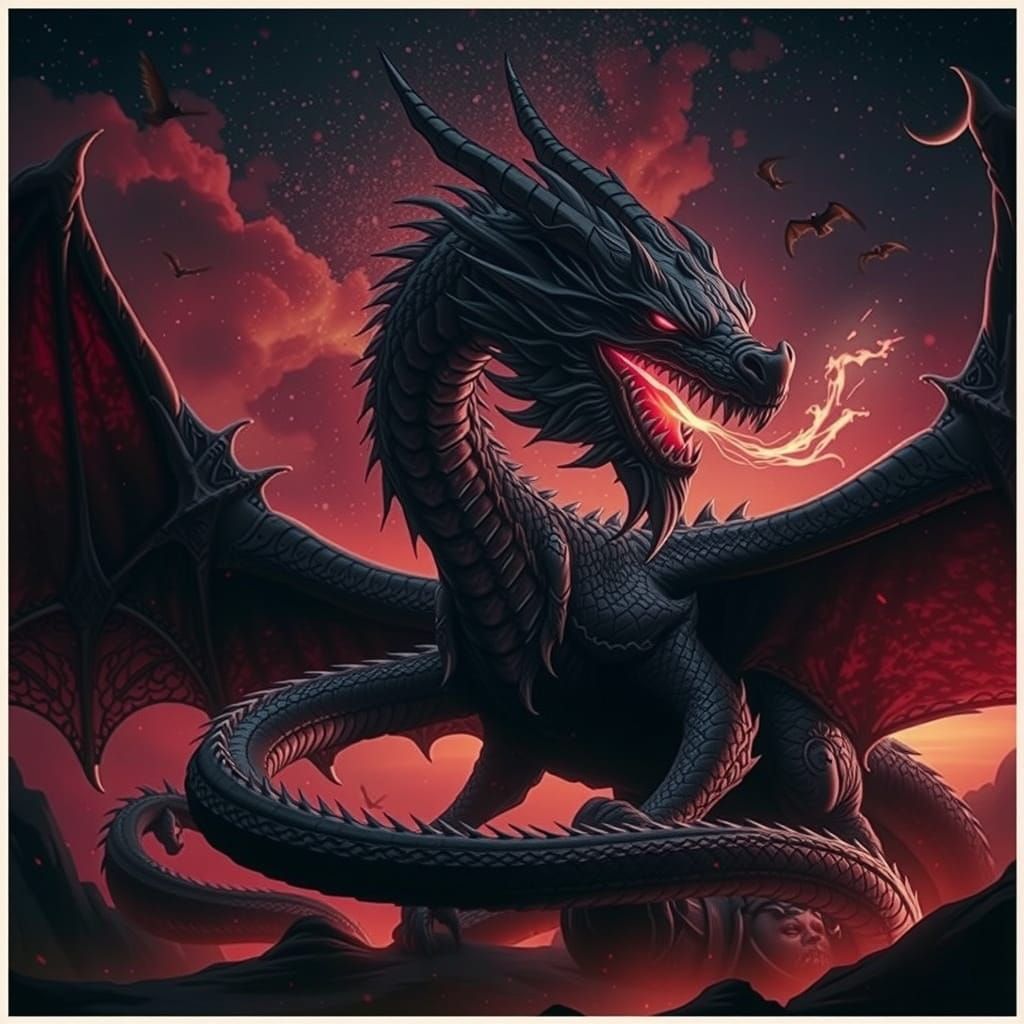A majestic and powerful black dragon
