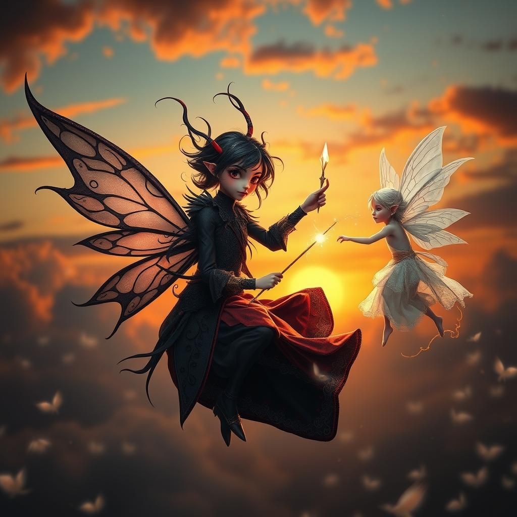 Dark Fairy Steals Wand in Whimsical Realm