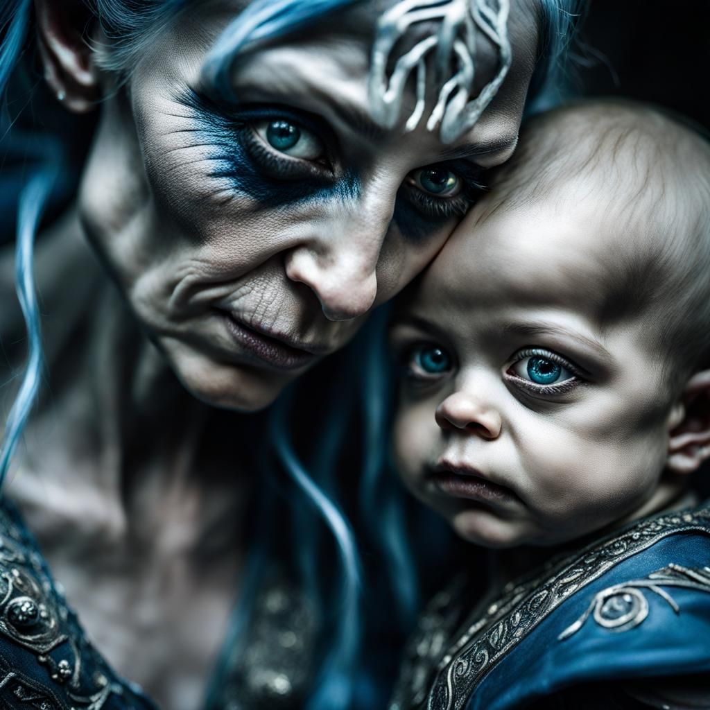 Elven Innkeeper Portrait in Silver and Blue