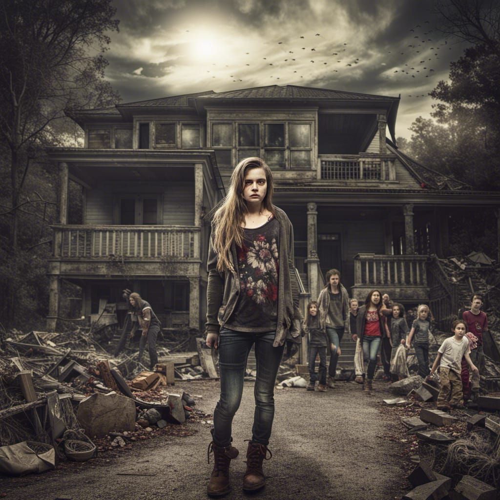 Teen Mom Surviving Zombie Apocalypse: Hyperrealistic HDR Ima...