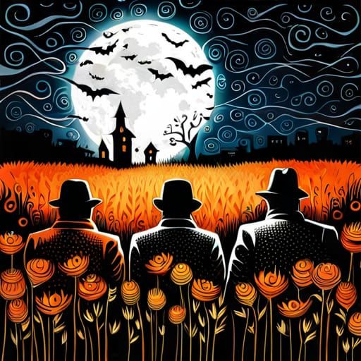 Halloween Flowers and Pumpkins in Mixed Media Style