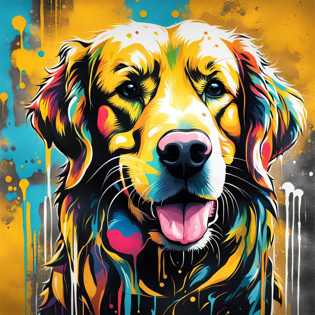 Golden Retriever in Graffiti Splash Art Style