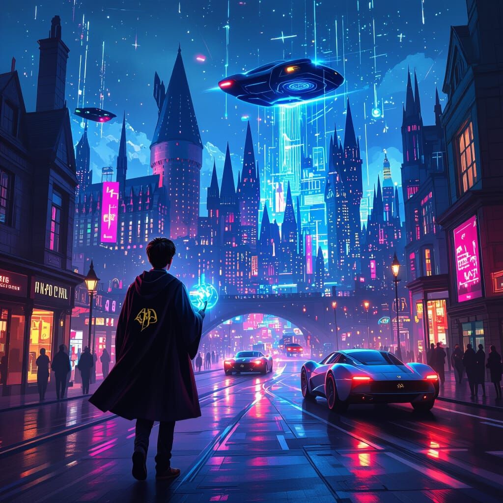 Harry Potter in 2050 Futuristic Cityscape