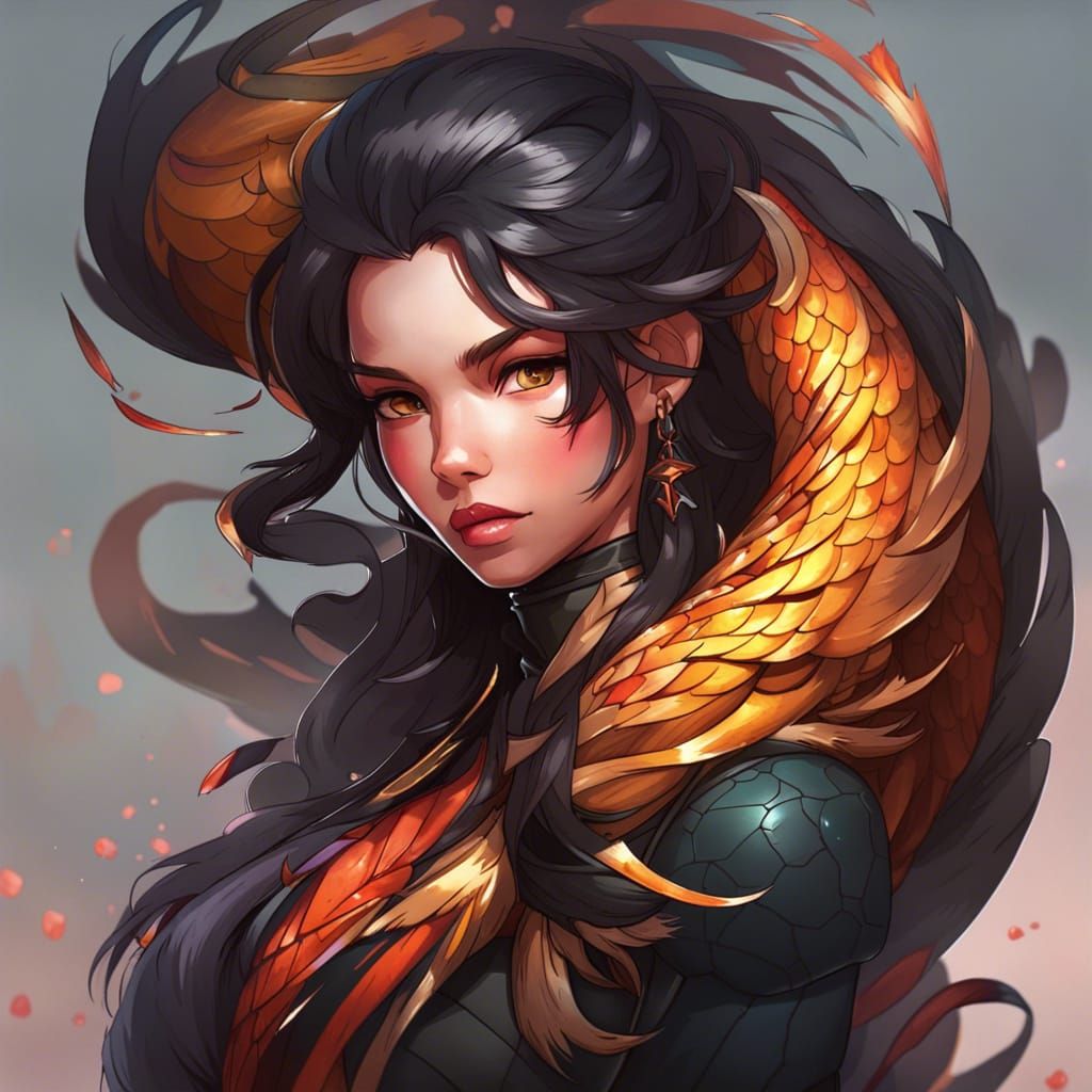 Chibi Black Phoenix Anaconda Portrait in Digital Art Style