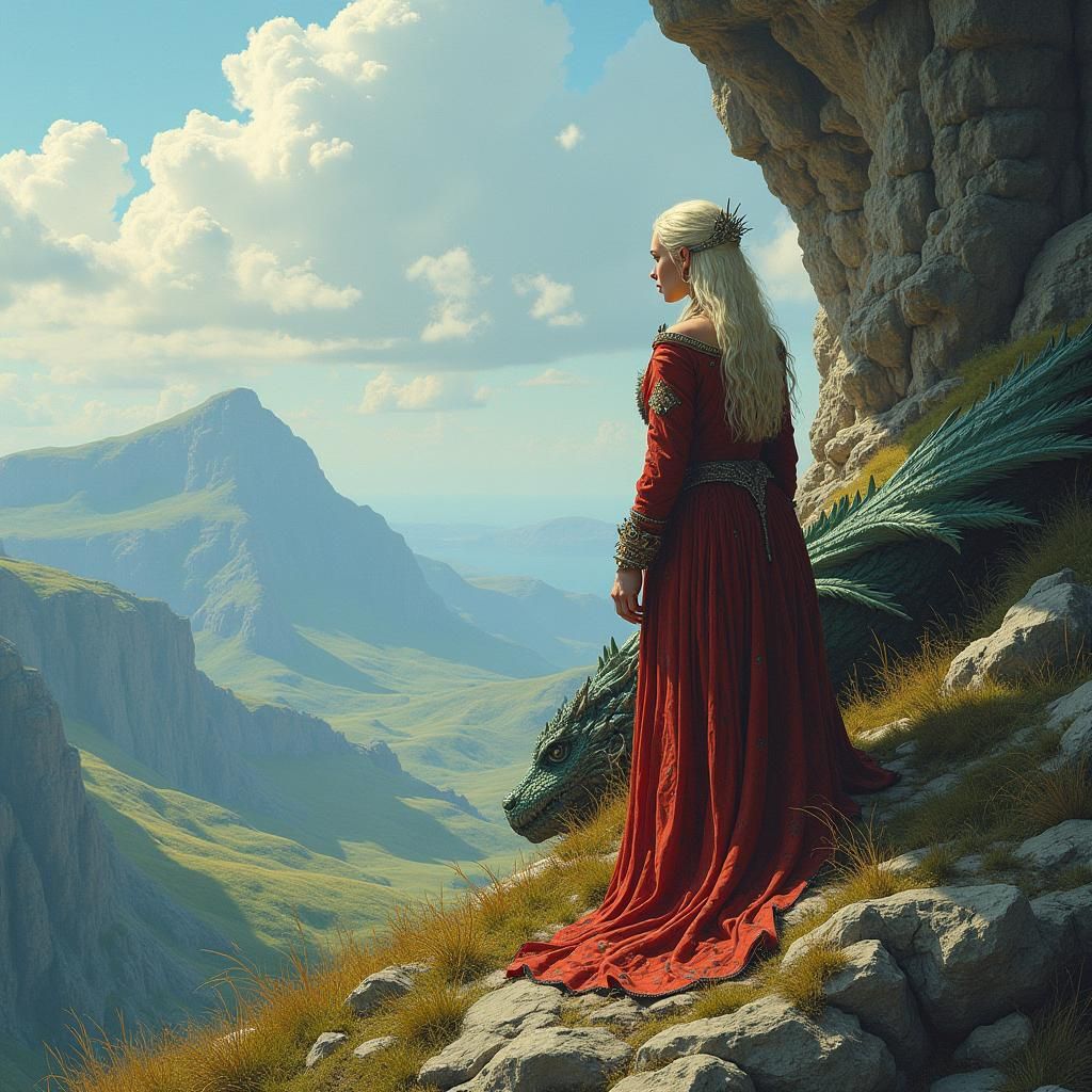 Dragon Queen in Epic Landscape: Medieval Manuscript Style