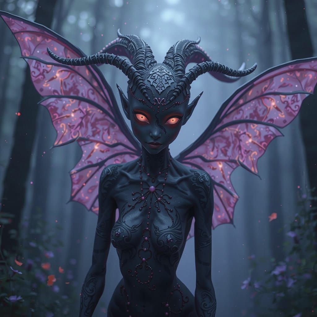 Ethereal Xenobiotic Demoness in Dark Forest Glory