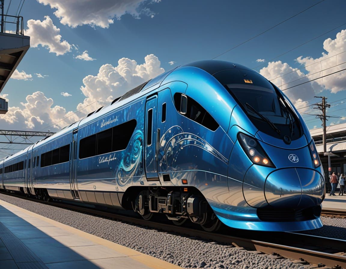 Sleek Silver Bullet Train in Vibrant Sci-Fi Style