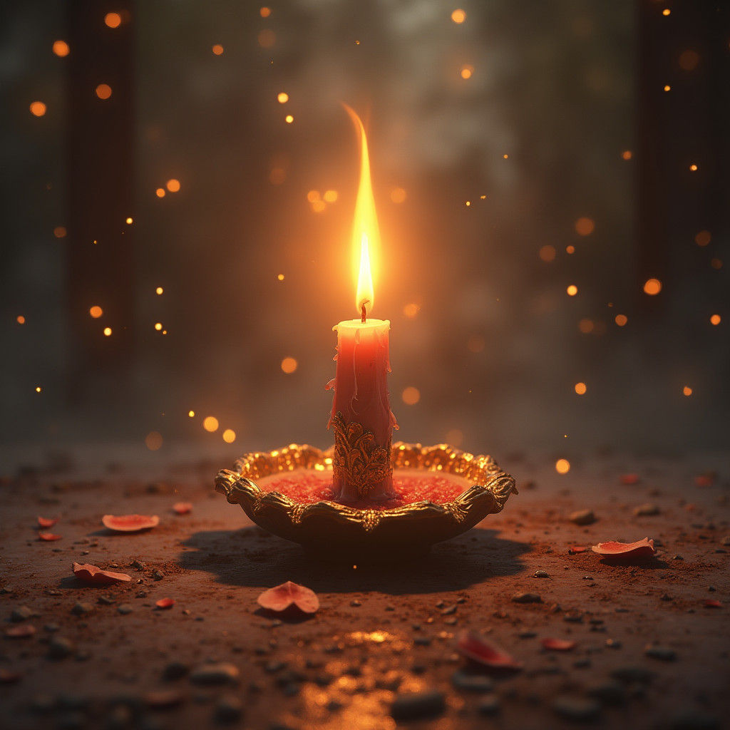 Ornate Candle Burns Brightly in Matte Painting Style