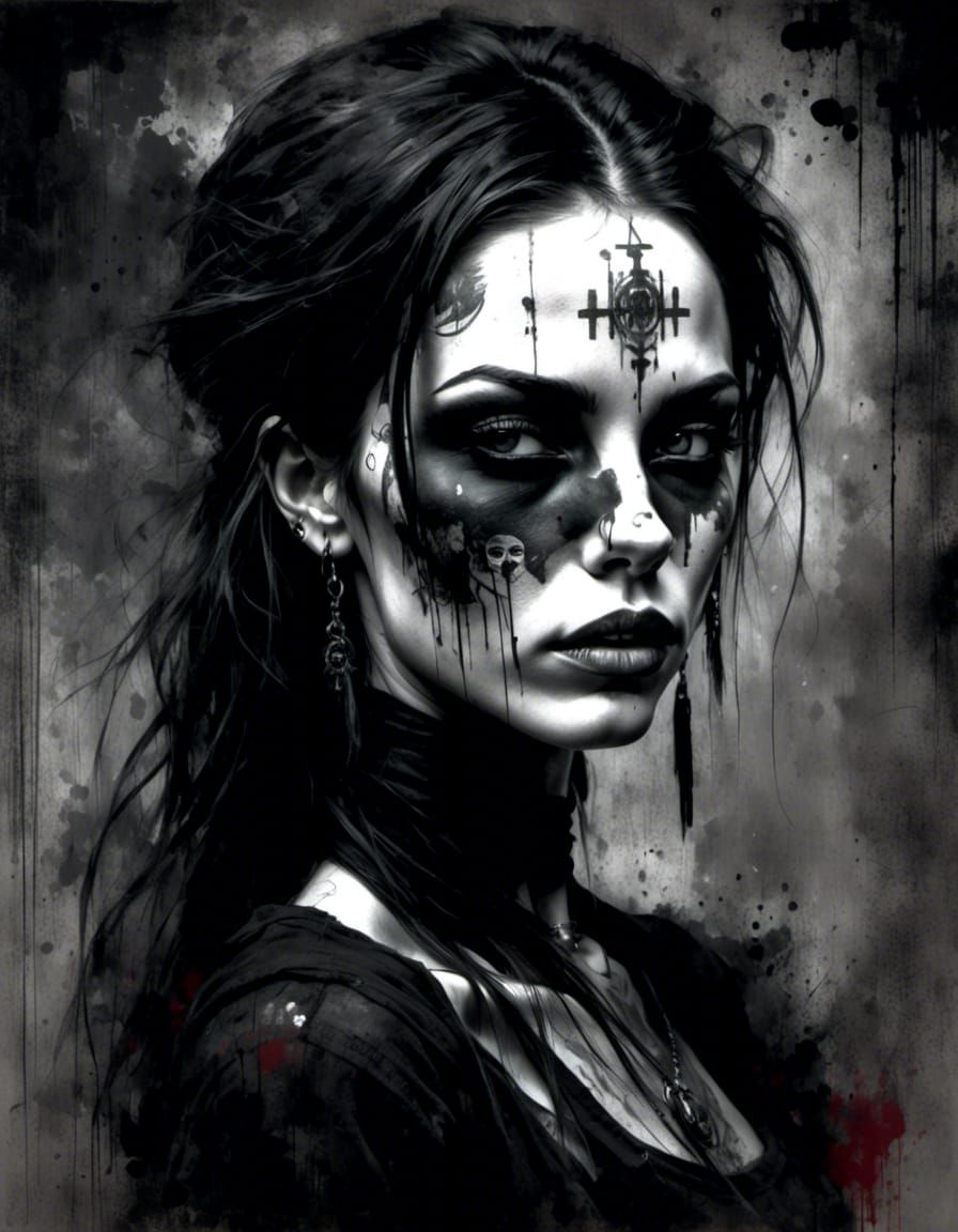 Gothic Woman Portrait in Grunge Poster Style