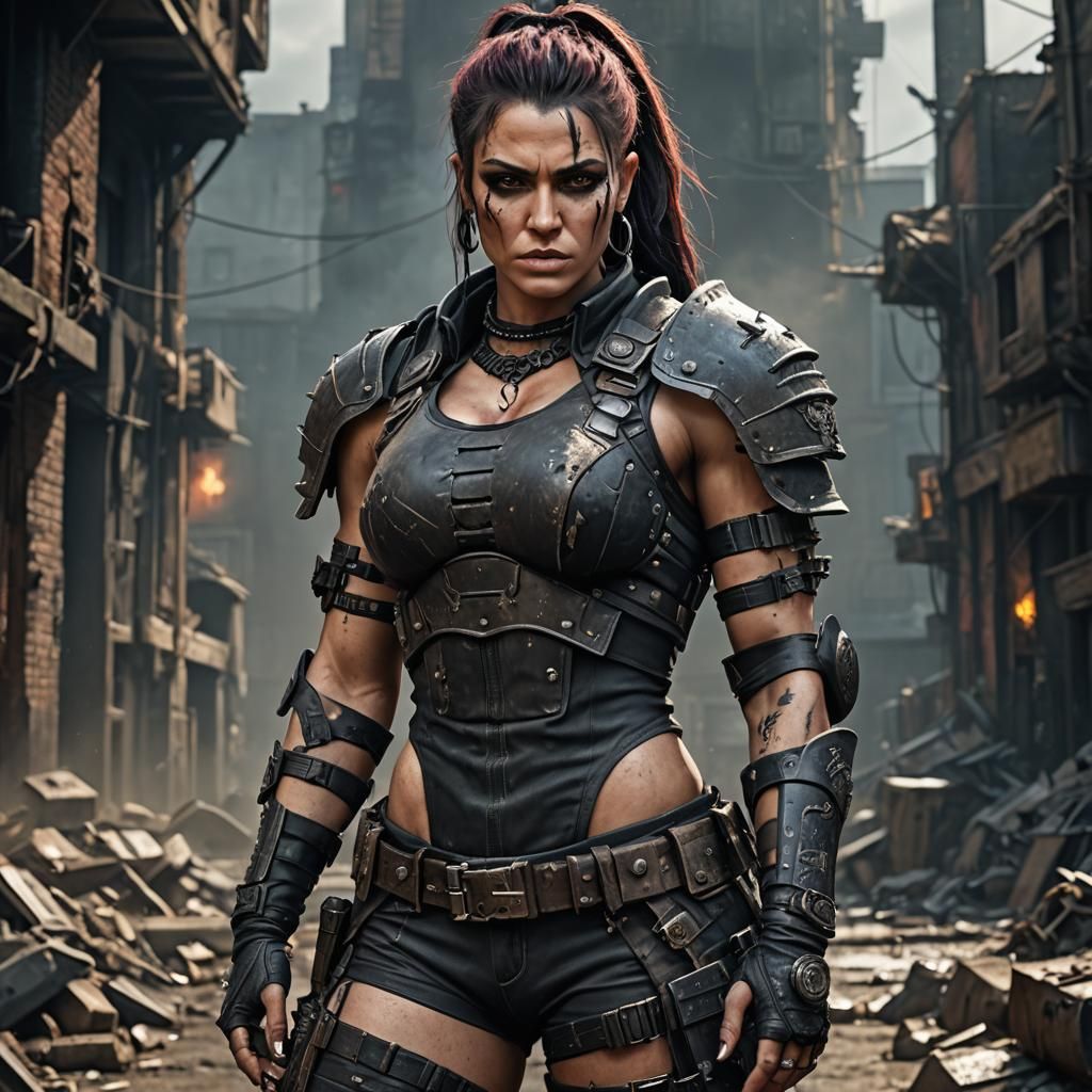 Muscular Raider Girl Portrait in Post-Apocalyptic Armor