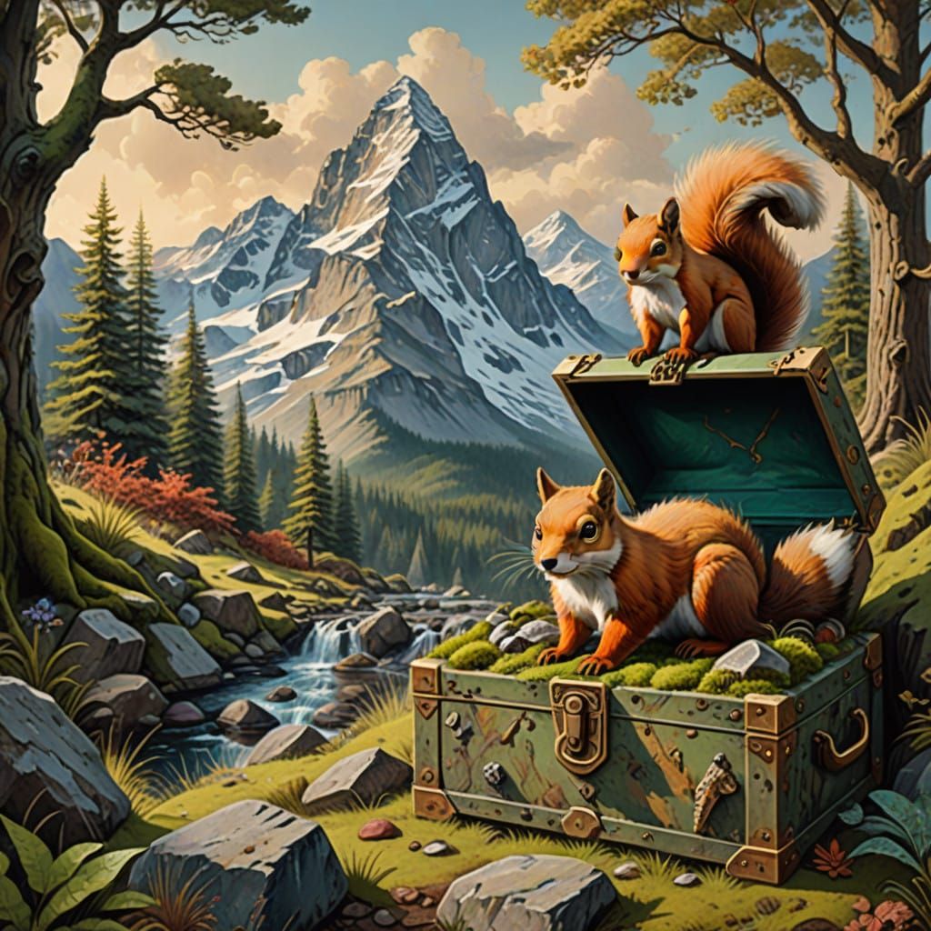Mountain Treasure Uncovered in a Whimsical Wilderness Scene