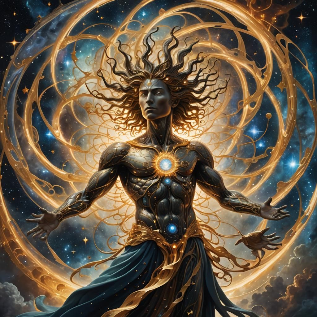 Mystical Figure Emerges from Cosmic Energy in Magical Realis...