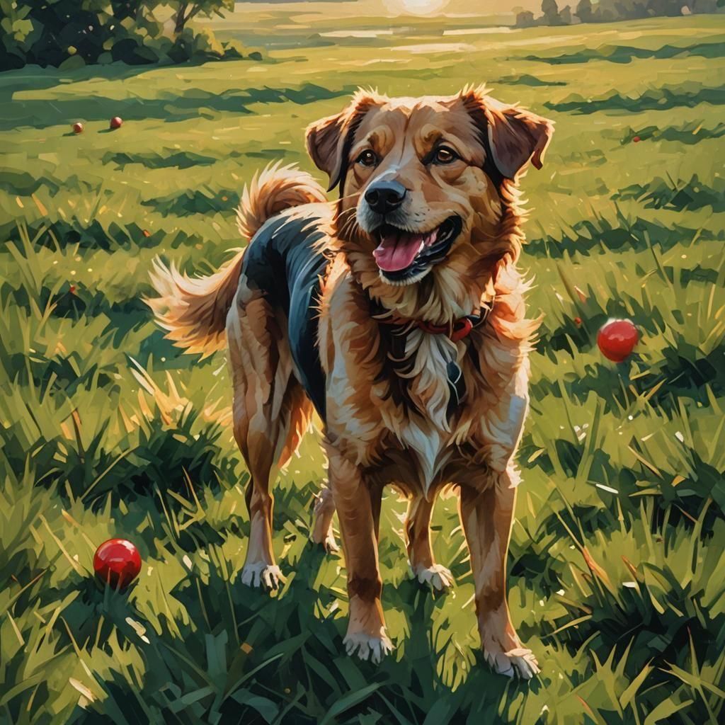 Excited Dog Ready to Play Fetch With Red Ball