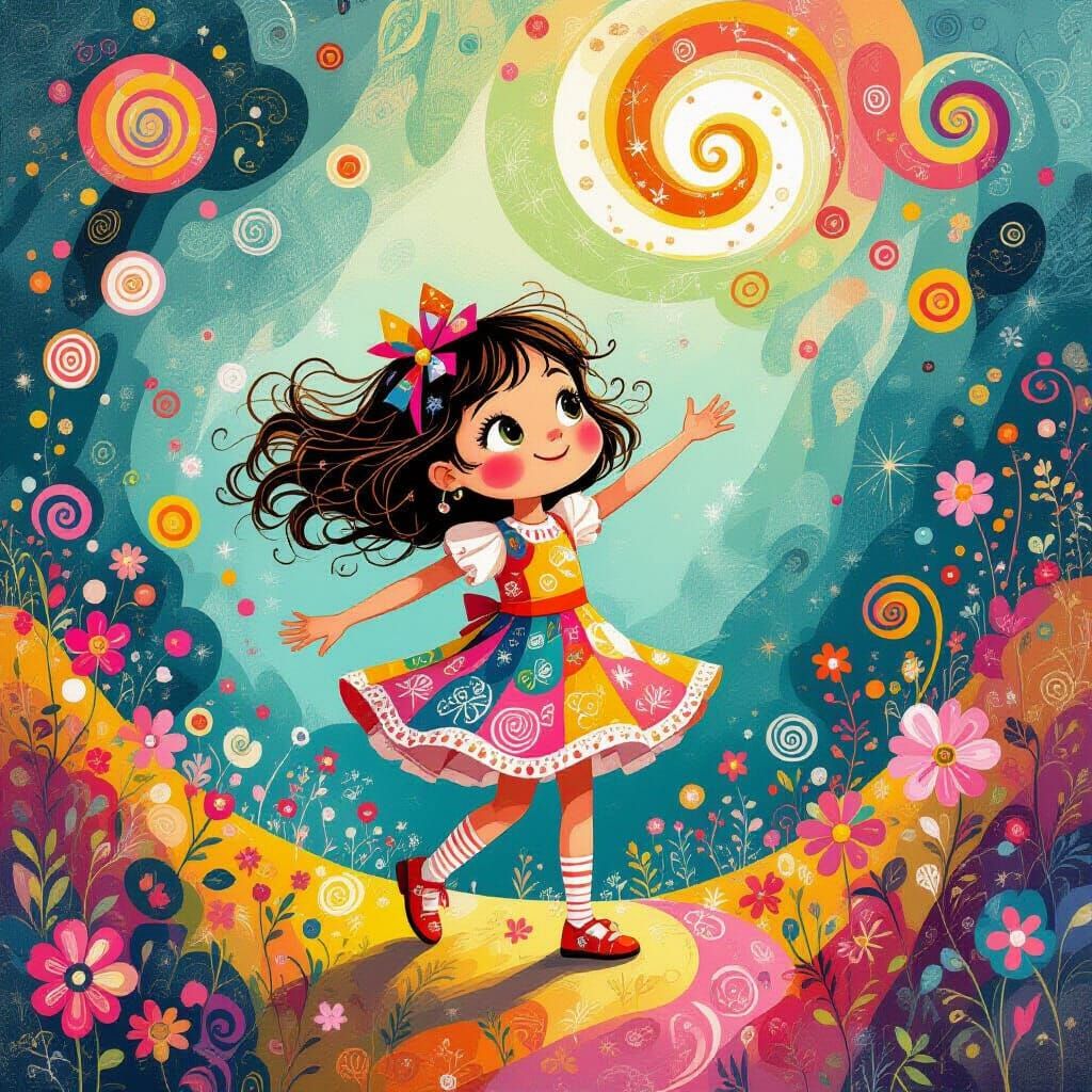 Playful Girl in Whimsical Environment as Eclectic Art