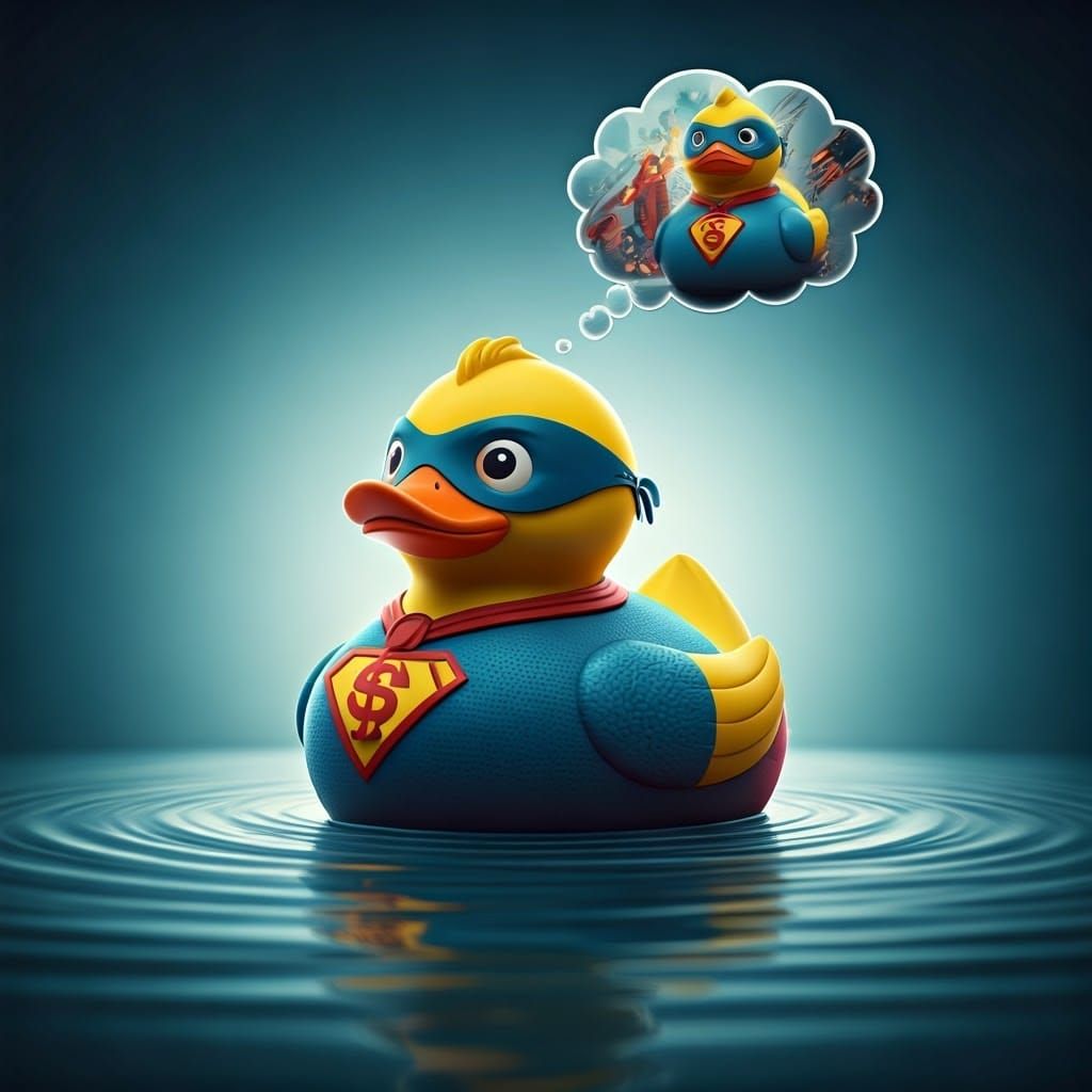 Vibrant Superhero Rubber Ducky in 3D from Above