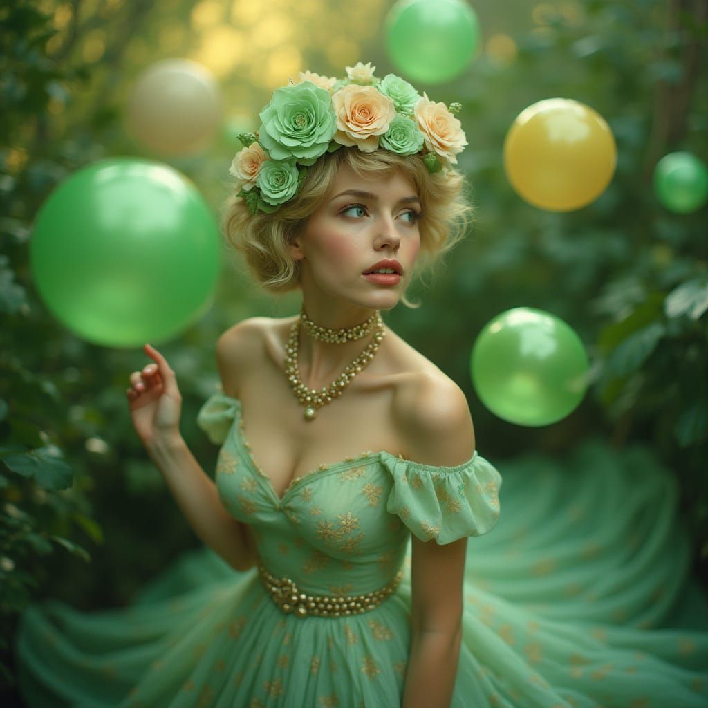 Vintage Whimsy Princess in a Dreamlike Landscape