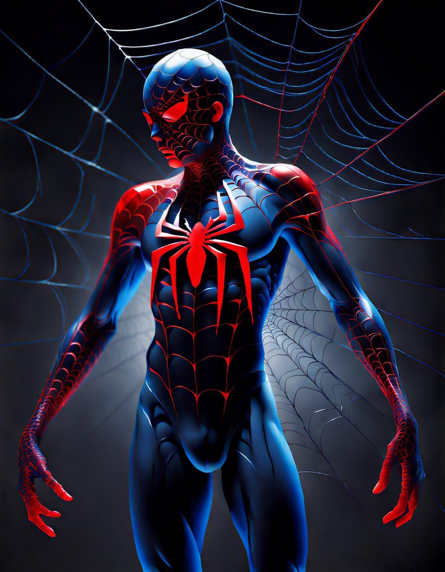 Stylized Superhero Figure with Spiderweb Motif