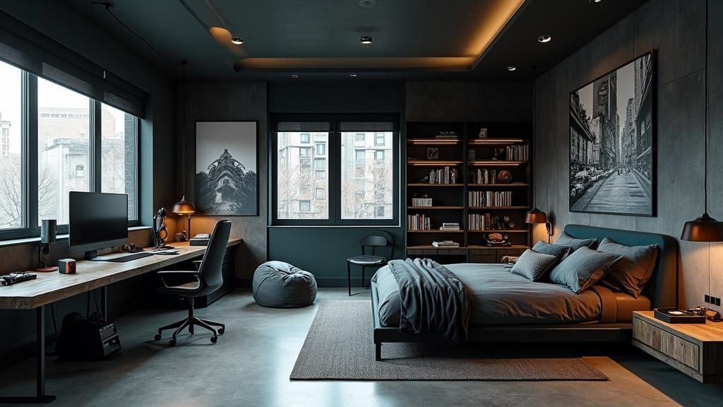 Industrial Chic Teenage Boy's Modern Bedroom Sanctuary
