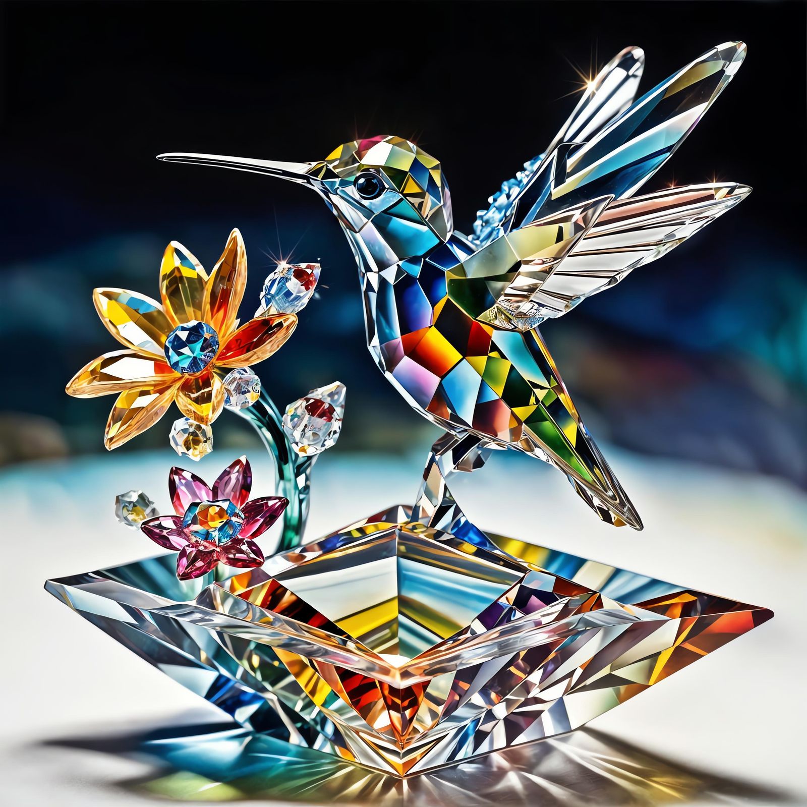 Hummingbird Crystal Figurine in Cubist Style