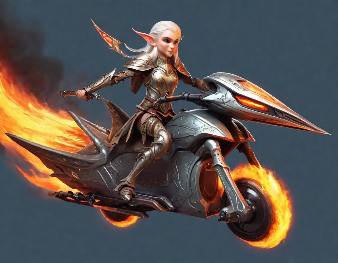 Elf Warrior on Hoverbike with Blazing Sword