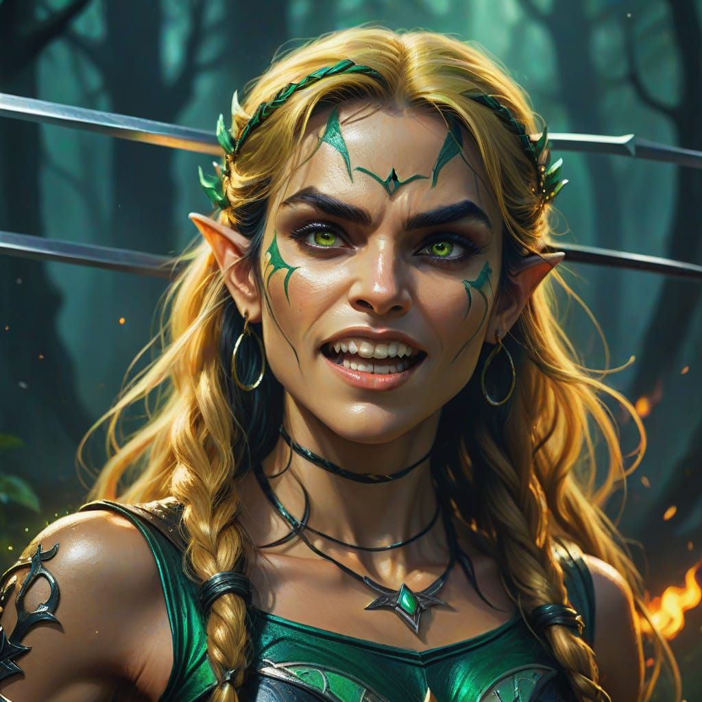 Fierce Dark Elf Warrior in Moonlit Forest