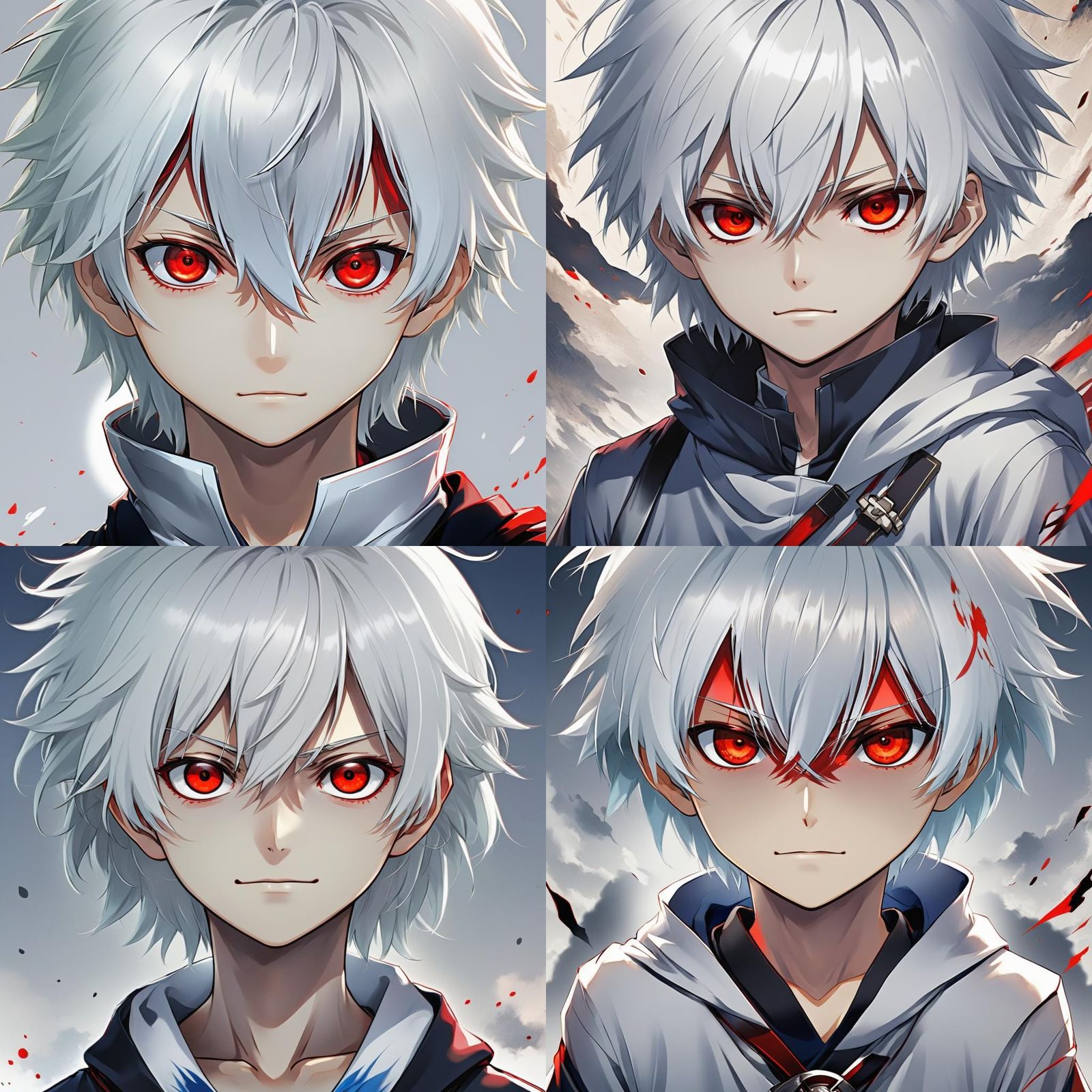 Anime Style Portrait of White-Haired Boy