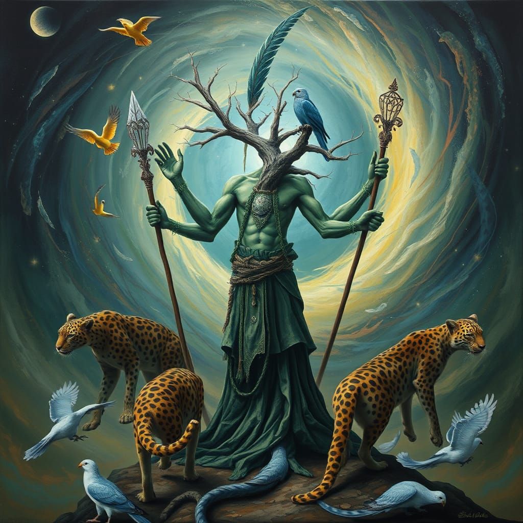 Surreal Leopard Shaman in Swirling Time Vortex