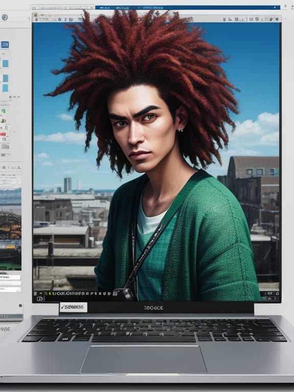 Vibrant Laptop Computer in Indie Art Style