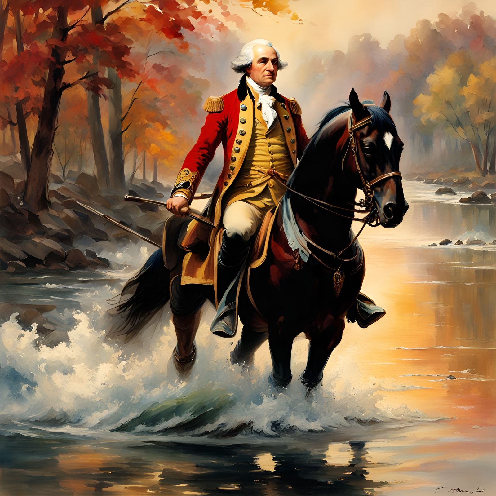 Washington Crossing Delaware in Watercolor Aetherpunk Style