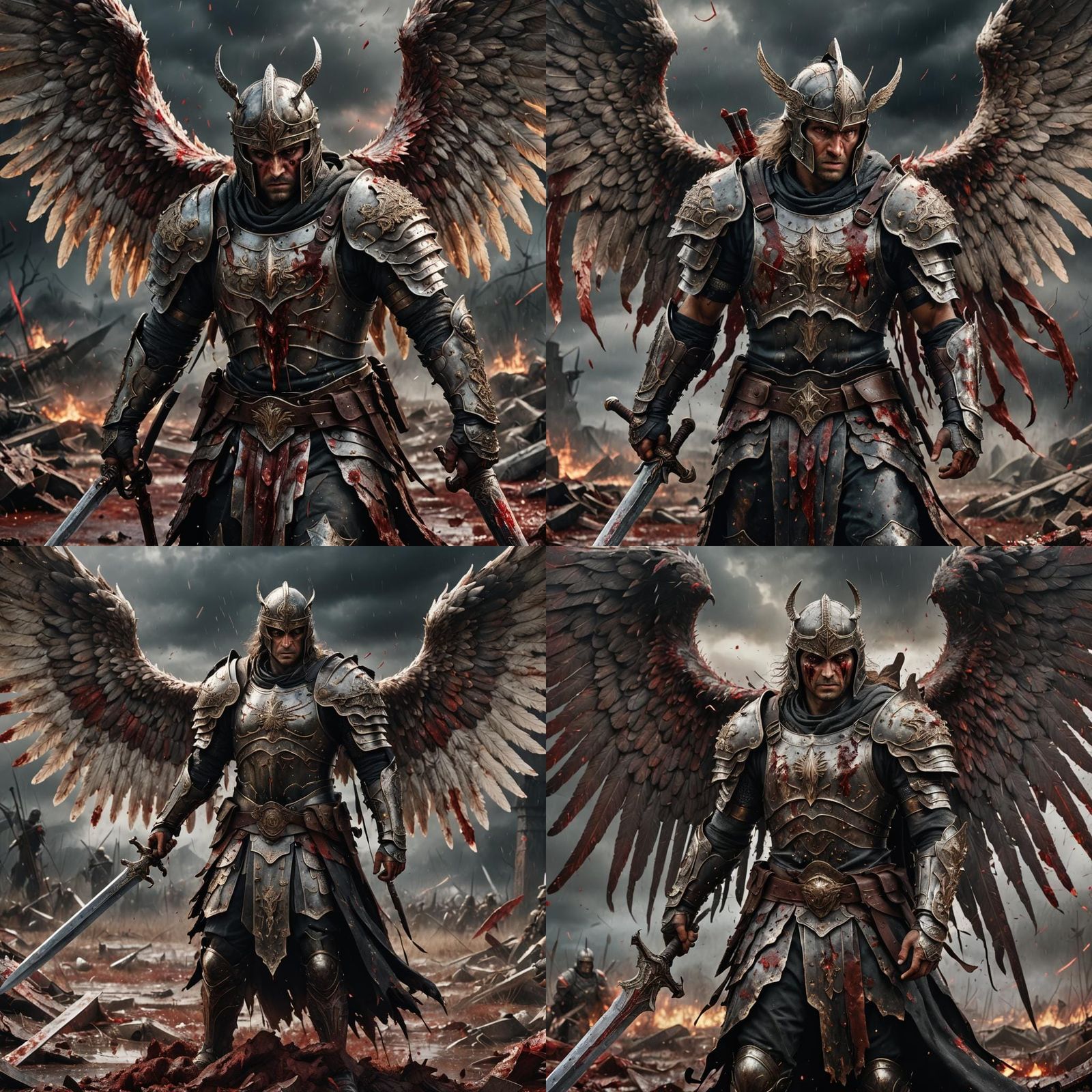 Epic Angelic Warrior on Battlefield, Digital Art
